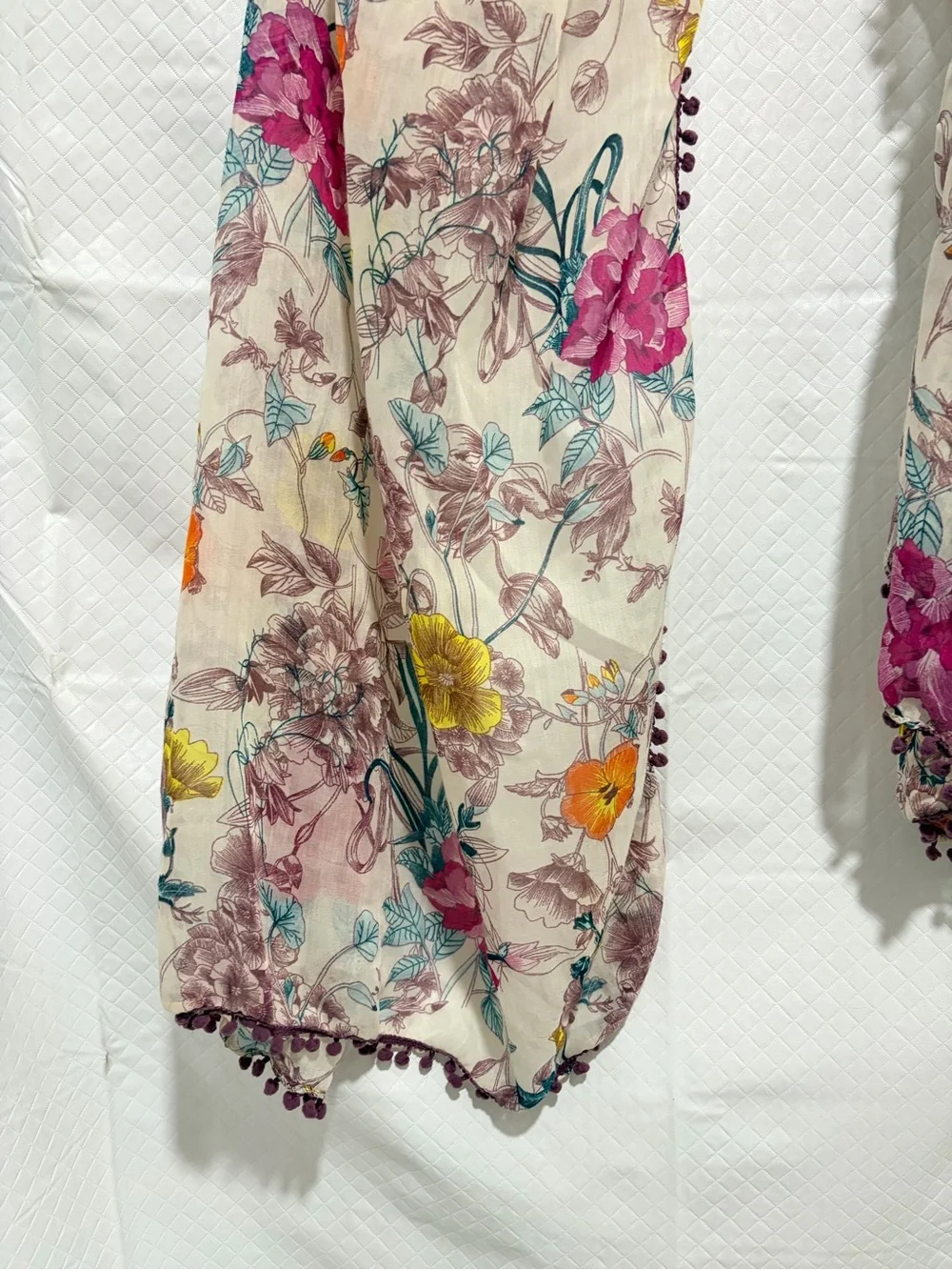 Floral Pom-Trim Lightweight Women’s Scarf - Pink Multi